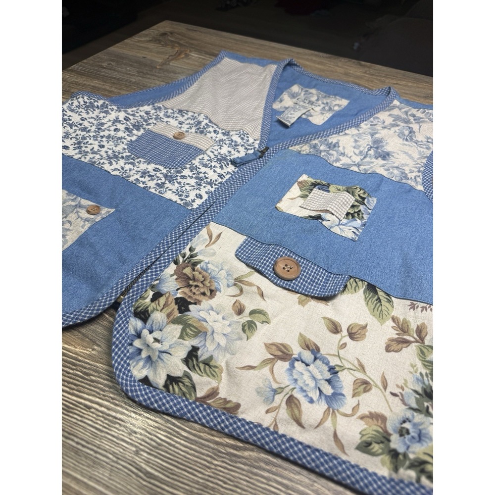 Koret City Blues Blue Floral Vest Cottagecore Prairie XL Petite Zip Up - Picture 3 of 4